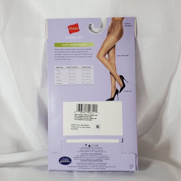 Hanes Premium Silky Sheer Basics Control Top Pantyhose X Large Natural 20 Sheer - Picture 6 of 6